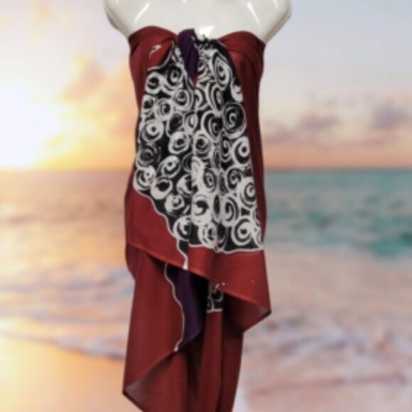 Womens Sarong Pareo Cotton Wrap HandPainted Batik Wrapskirt Beachwear -NEW - Picture 3 of 5